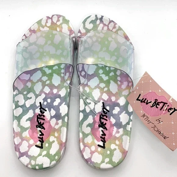 Luv Betsey NEW Slides Slip-Ons Iridescent Clear Multi 7 Jelly Sandal Flip Flop - Picture 4 of 8